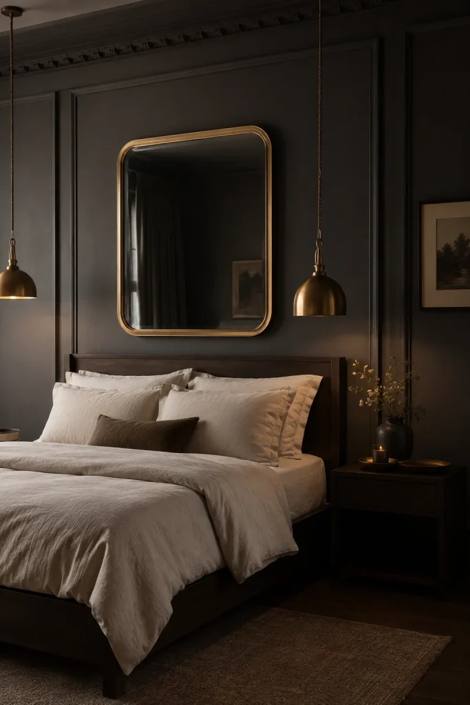 Charcoal Gray Walls with Warm Brass Accents