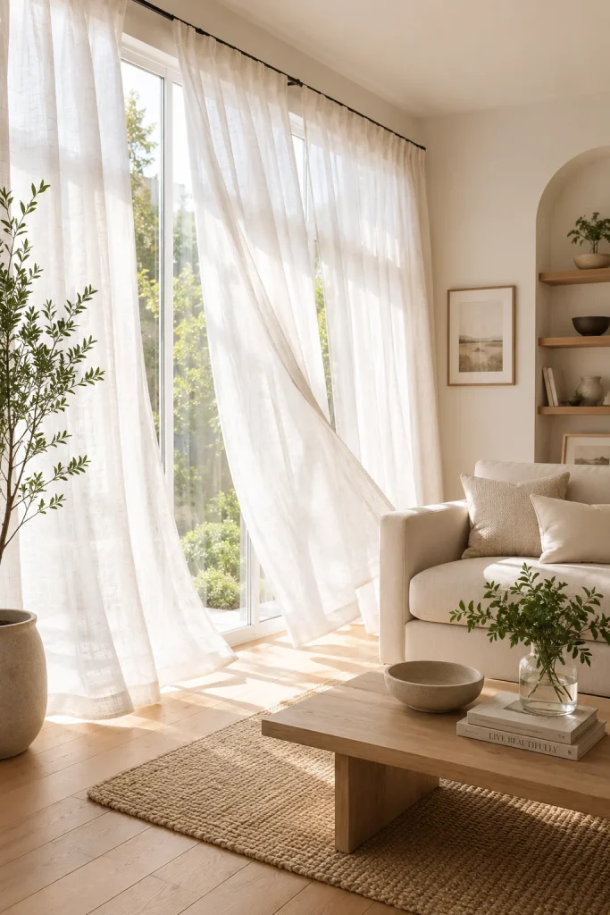 32 Spring Home Decor Ideas for a Fresh Stylish Seasonal Look 1 Swap Heavy Curtains for Sheer Panels