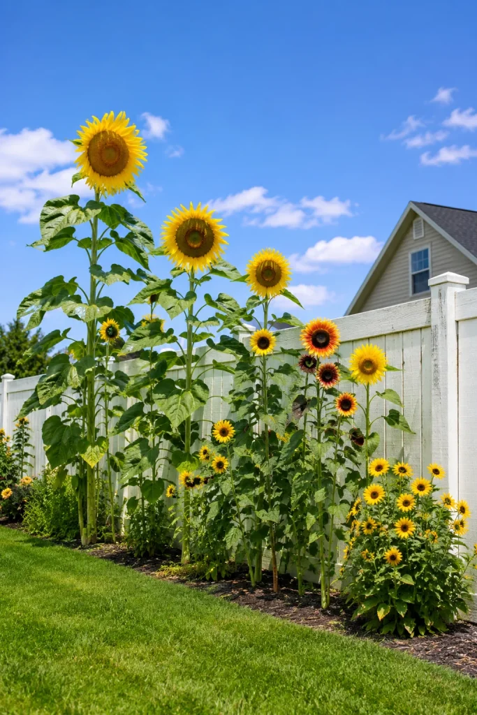 Sunflower Statement Row Along the Fence