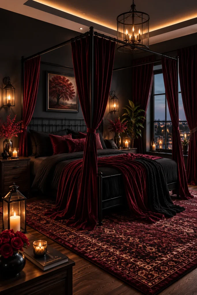 Dark Bedroom with Canopy Bed