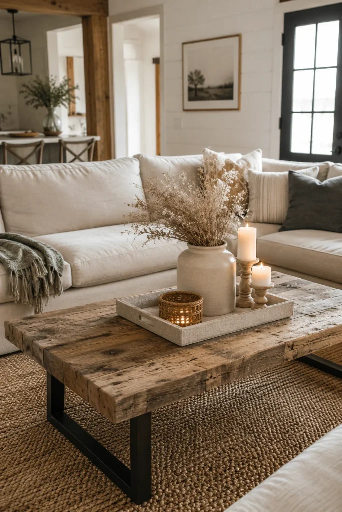 Reclaimed Wood Coffee Table as the Centerpiece