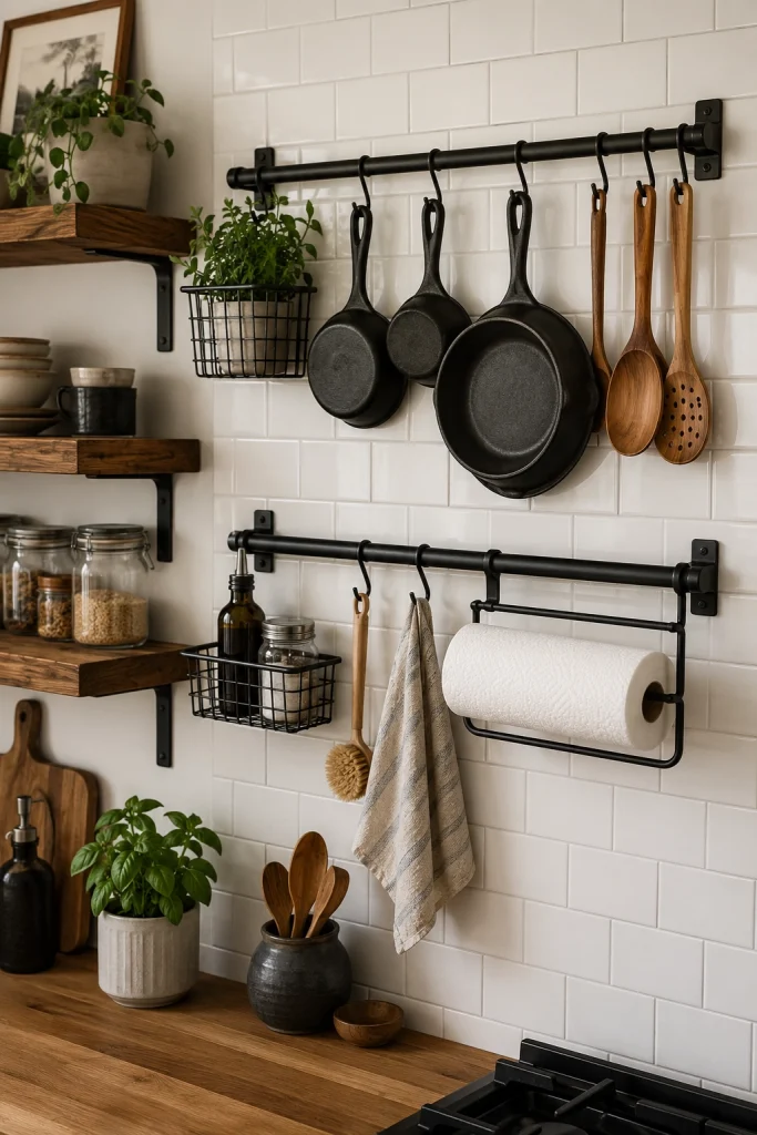 32 Best Small Galley Kitchen Remodel Ideas to Maximize Space 12 Install a Pot Rail or Wall-Mounted Storage System