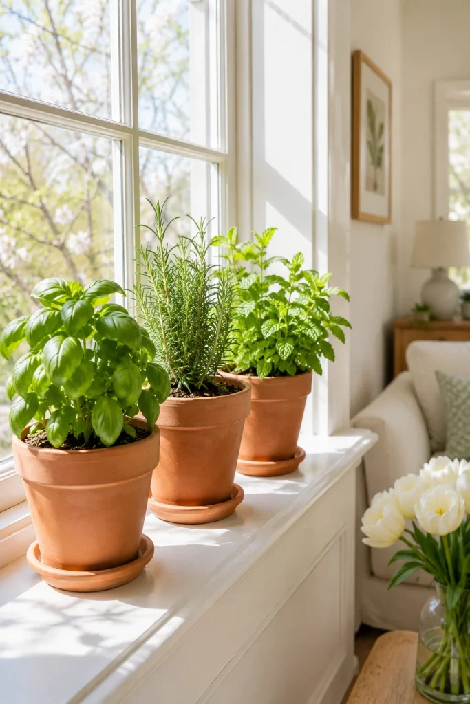 Style a Window Ledge with Small Potted Herbs