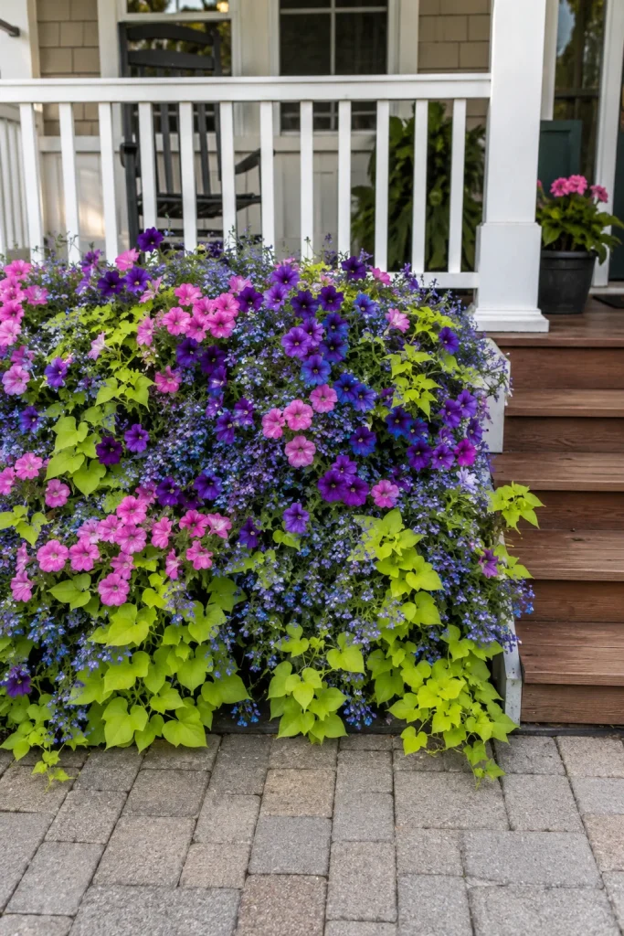 Window Box–Style Ground Planting Under the Porch