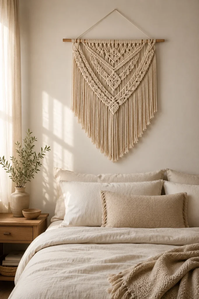 32 Spring Home Decor Ideas for a Fresh Stylish Seasonal Look 13 Hang a Macramé or Woven Wall Piece