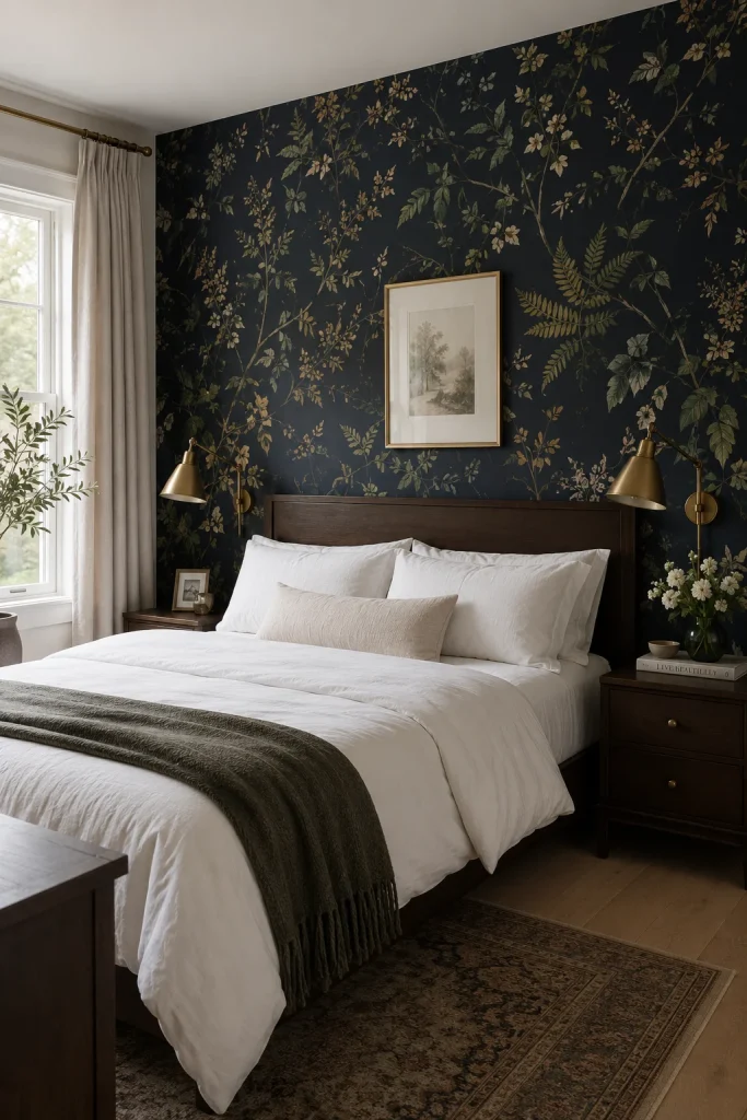  Moody Bedroom with Dark Wallpaper