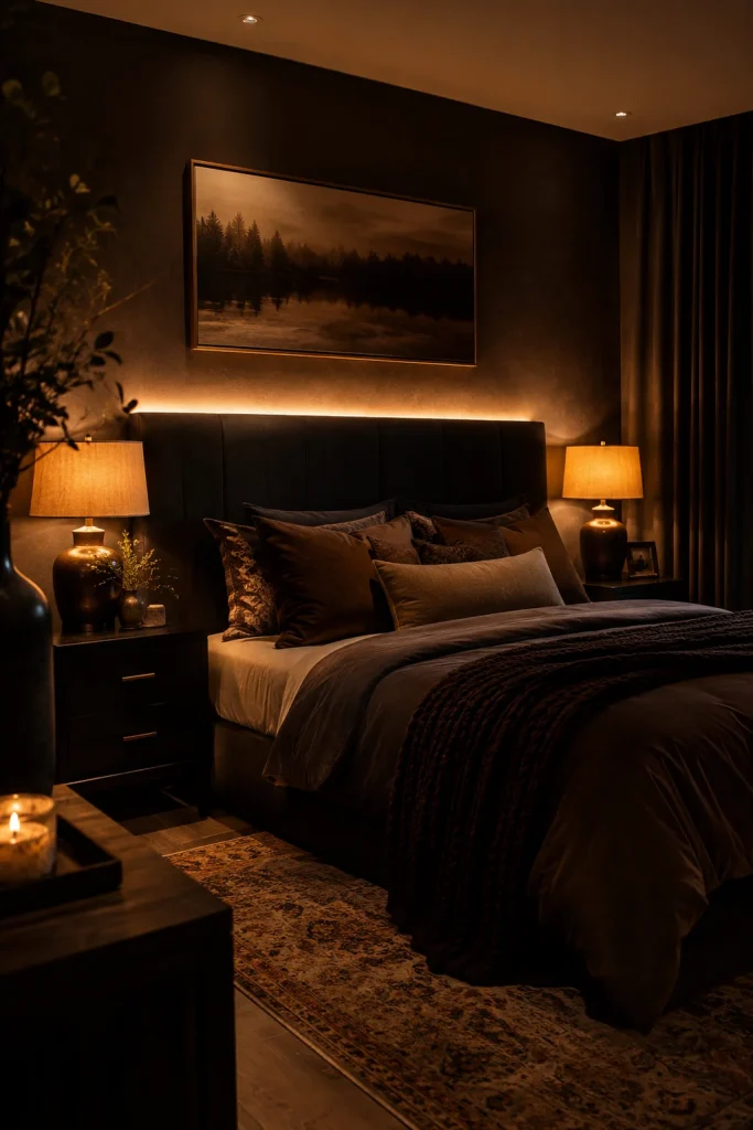  Dark Bedroom with Ambient Lighting