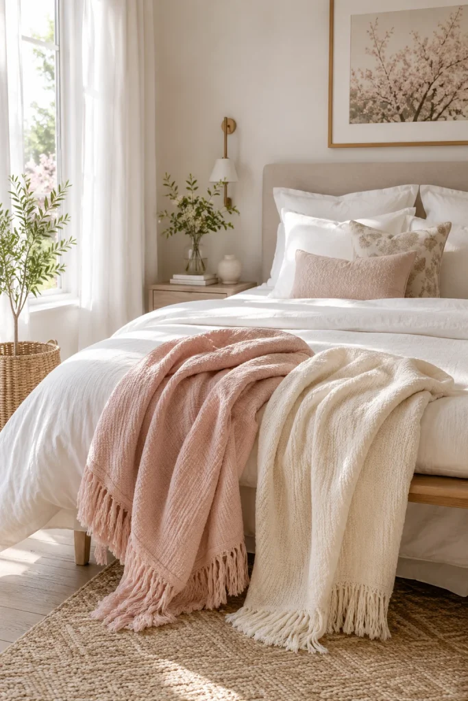 Layer Multiple Throw Blankets at the Foot of the Bed