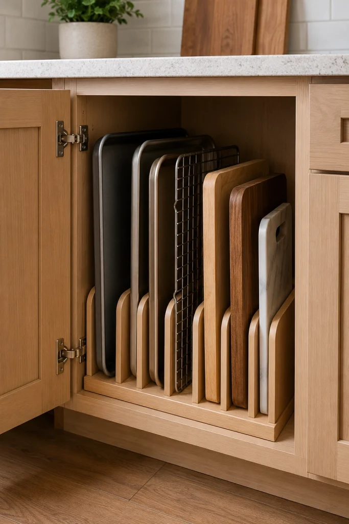 32 Best Small Galley Kitchen Remodel Ideas to Maximize Space 15 Use Vertical Dividers for Trays and Baking Sheets