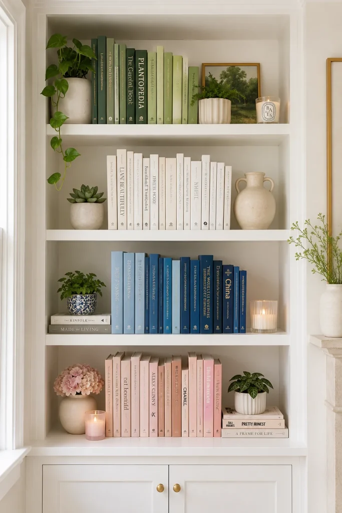 32 Spring Home Decor Ideas for a Fresh Stylish Seasonal Look 17 Display Books by Color