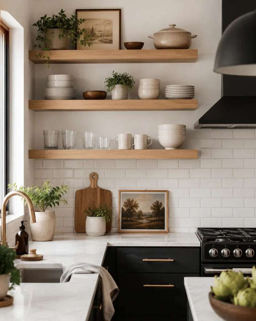29 Modern Luxury Kitchen Ideas for Small Space Designs 18 Open Shelving for Curated Display