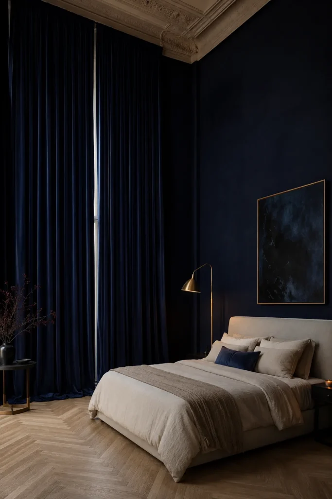  Dark Bedroom with Floor-to-Ceiling Curtains