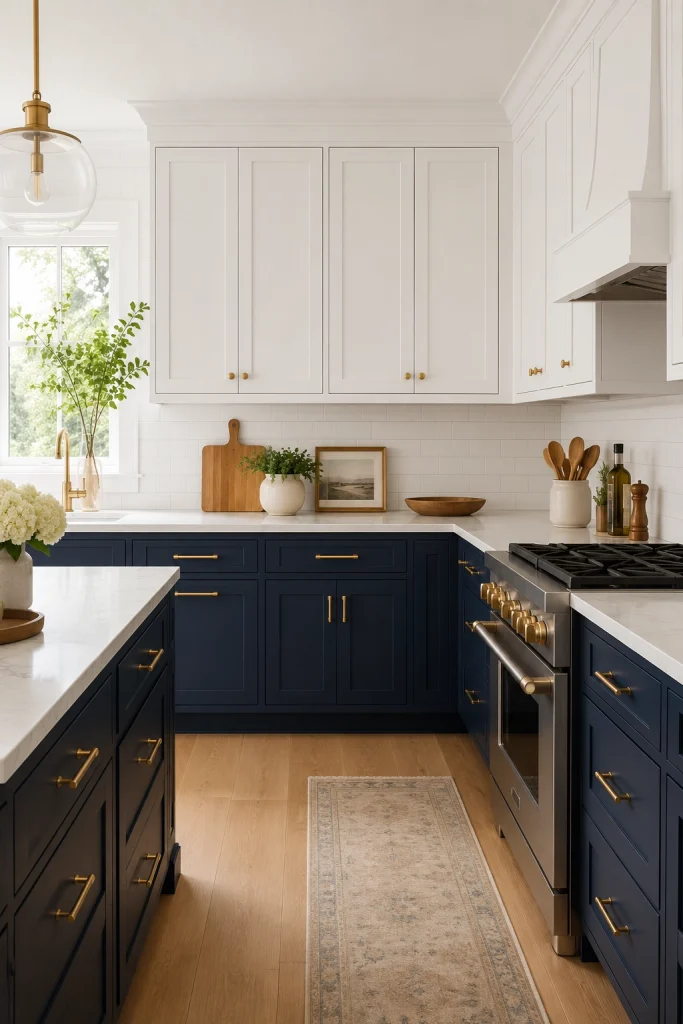 32 Best Small Galley Kitchen Remodel Ideas to Maximize Space 19 Use Two-Tone Cabinets for Visual Depth