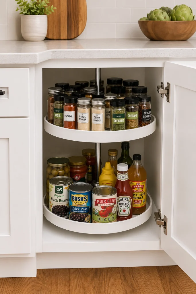 32 Best Small Galley Kitchen Remodel Ideas to Maximize Space 21 Maximize Corner Storage with Lazy Susans or Pull-Outs