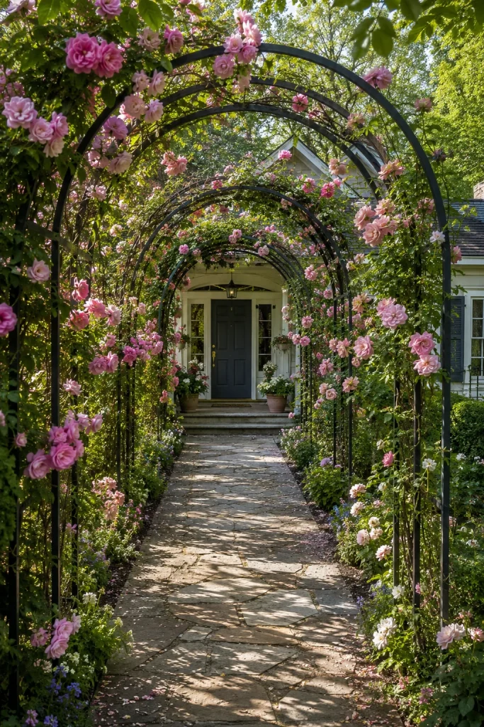 Flower Walkway Tunnel with Arched Climbing Roses