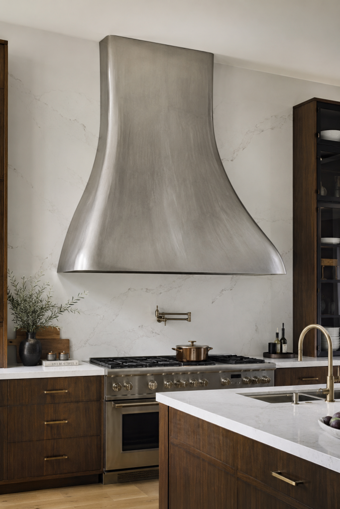 29 Modern Luxury Kitchen Ideas for Small Space Designs 24 Wall-Mounted Range Hood as a Design Feature