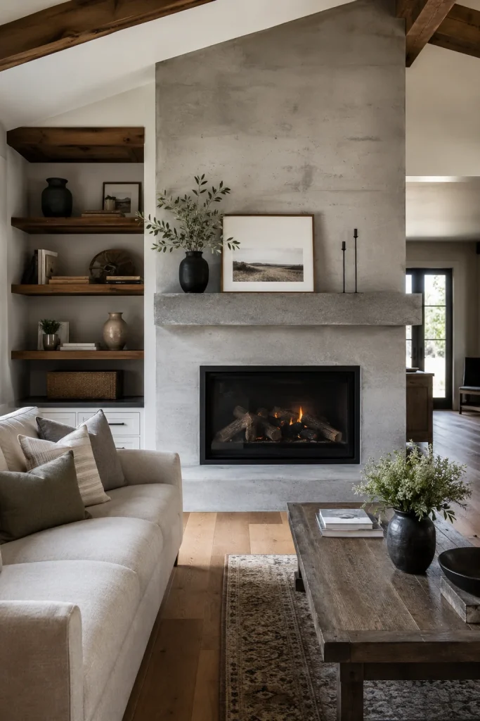 Concrete-Look Fireplace Mantel for a Modern Edge