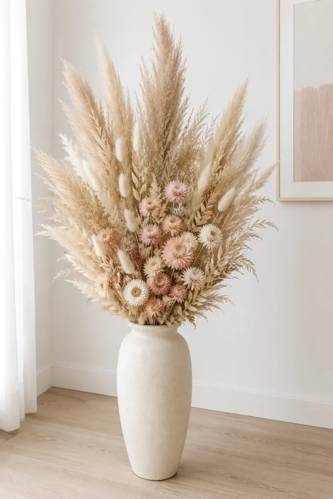 32 Spring Home Decor Ideas for a Fresh Stylish Seasonal Look 26 Use Dried Flowers and Pampas Grass