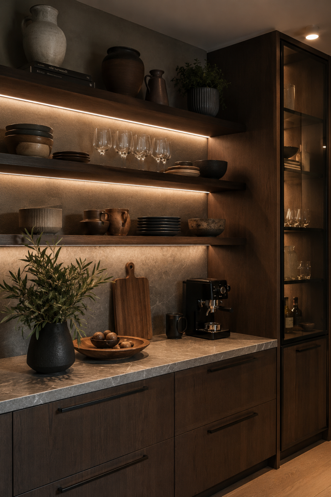 29 Modern Luxury Kitchen Ideas for Small Space Designs 27 Floating Kitchen Shelves With Integrated Lighting