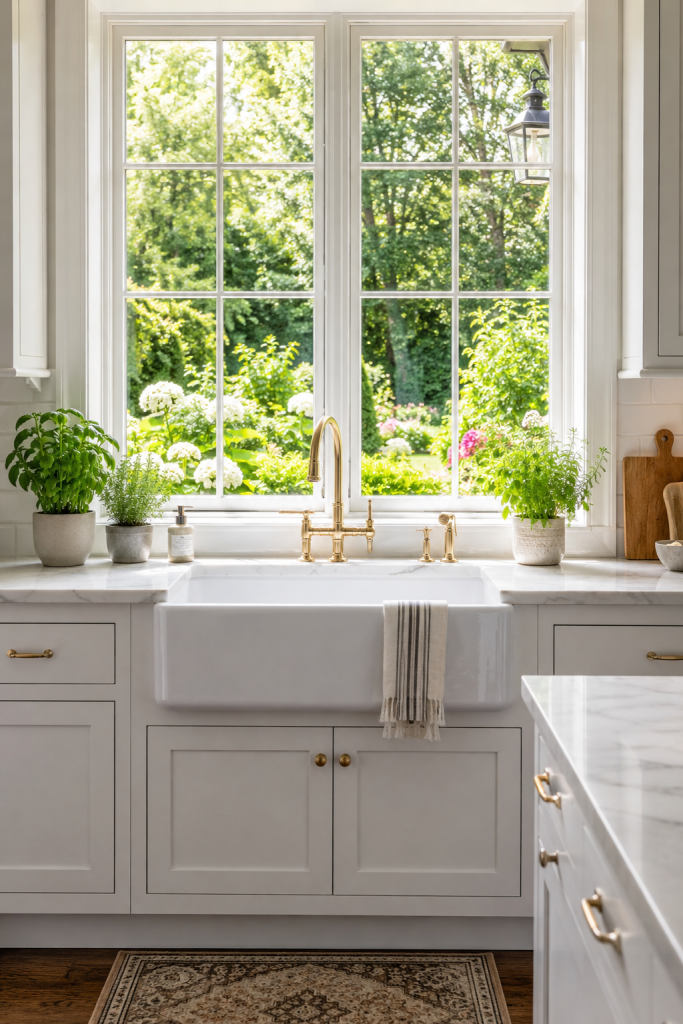 29 Modern Luxury Kitchen Ideas for Small Space Designs 28 Sink-to-Window Layout With Garden View