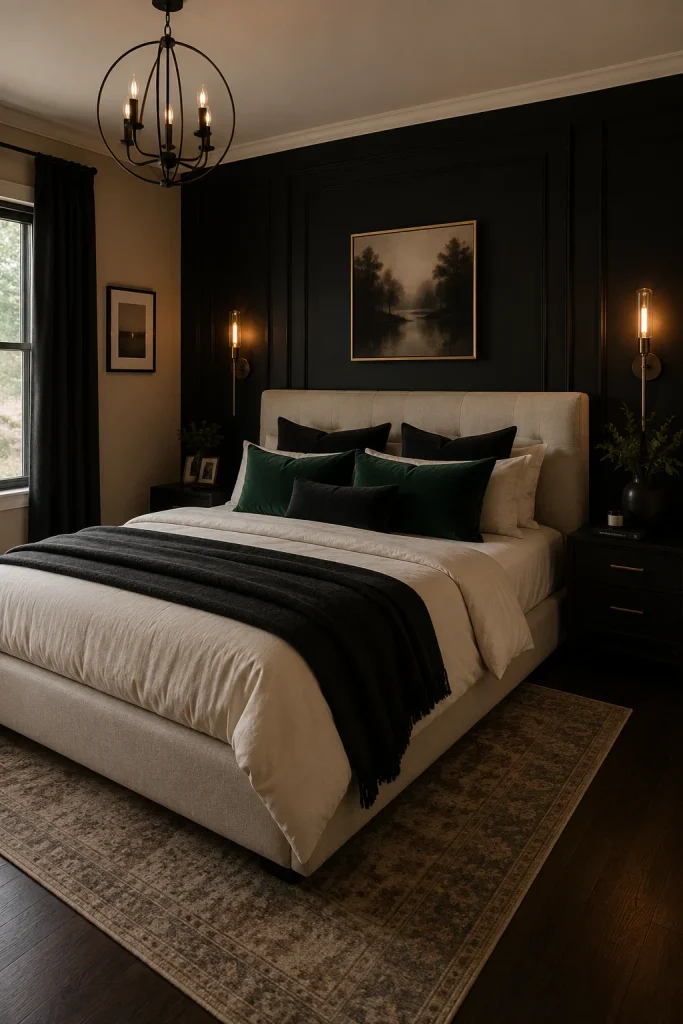 Black Accent Wall Behind the Bed