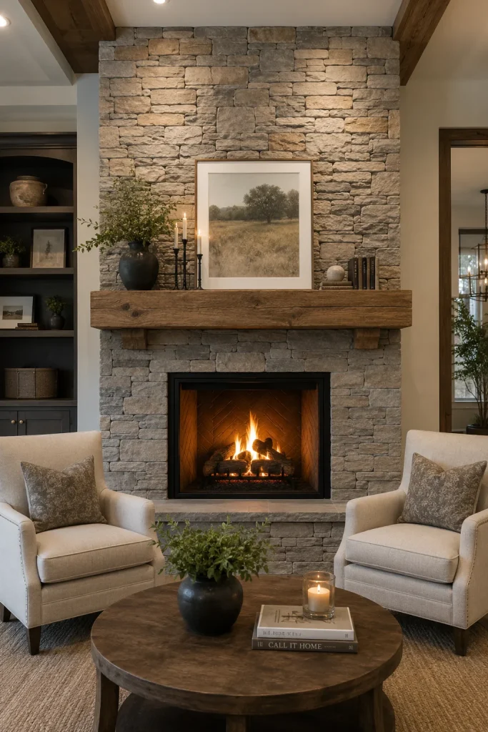 Stone Fireplace Surround as the Room's Anchor
