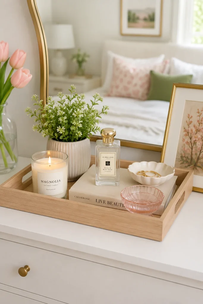 Decorate with a Wooden Tray as a Dresser Organizer