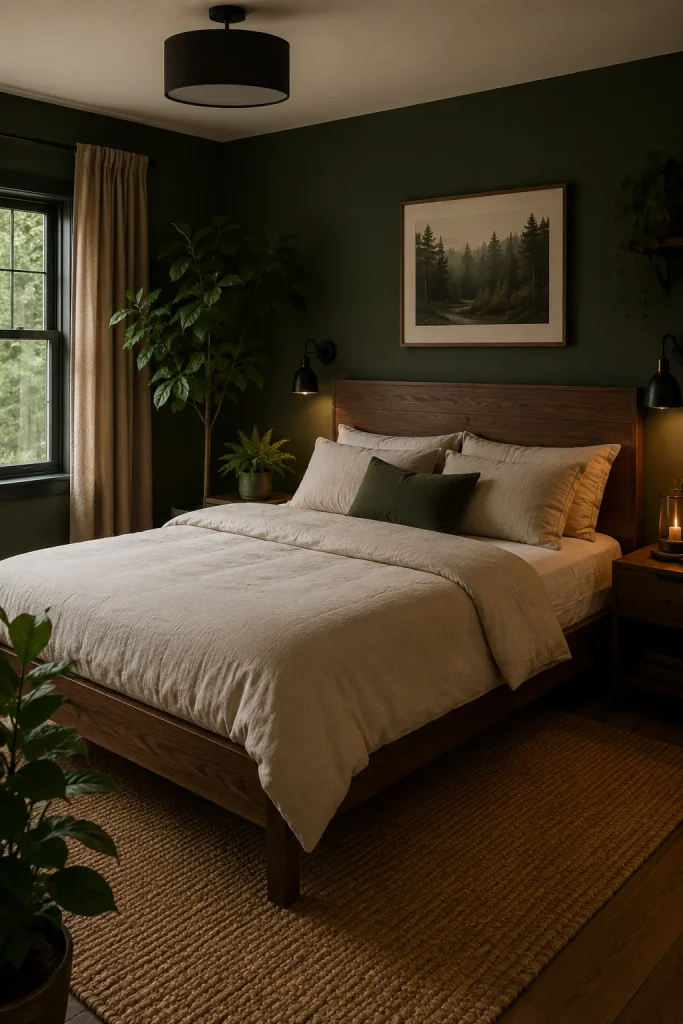 Forest Green Bedroom with Natural Wood