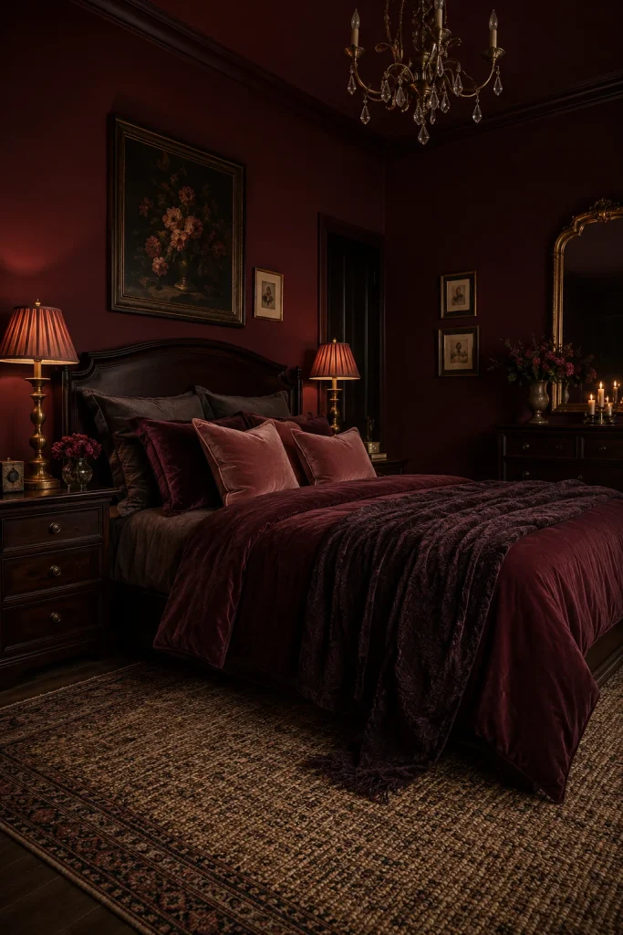 Dark Burgundy Bedroom for a Romantic Feel