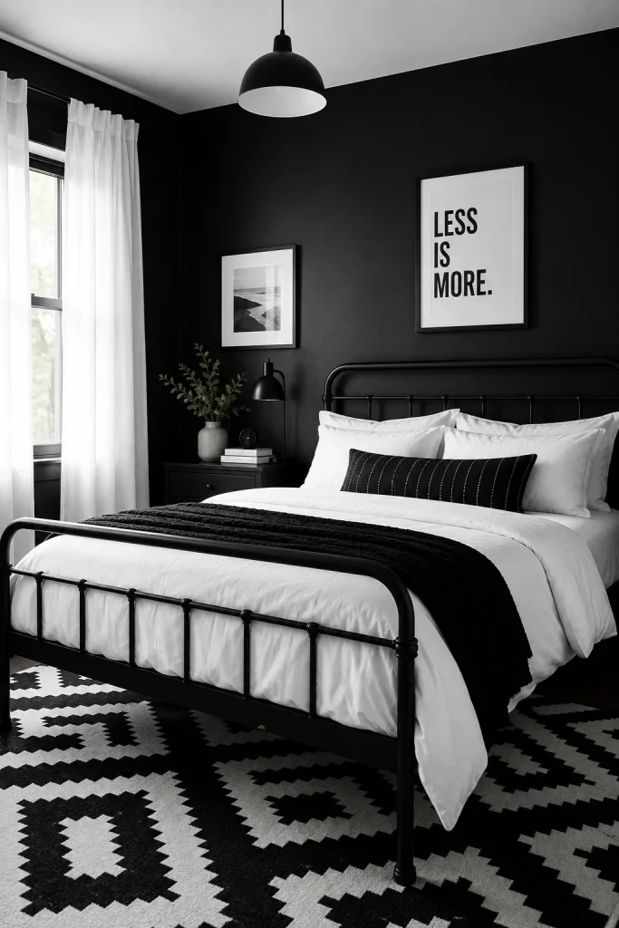 Moody Black and White Bedroom