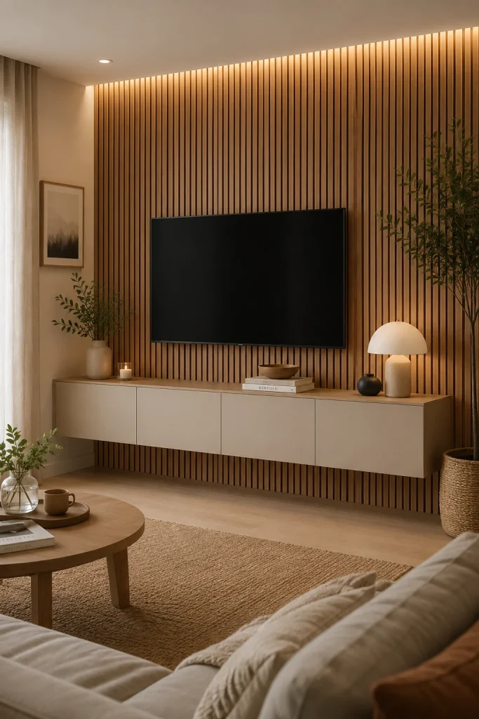 Besta with Wood Panel Accent Wall