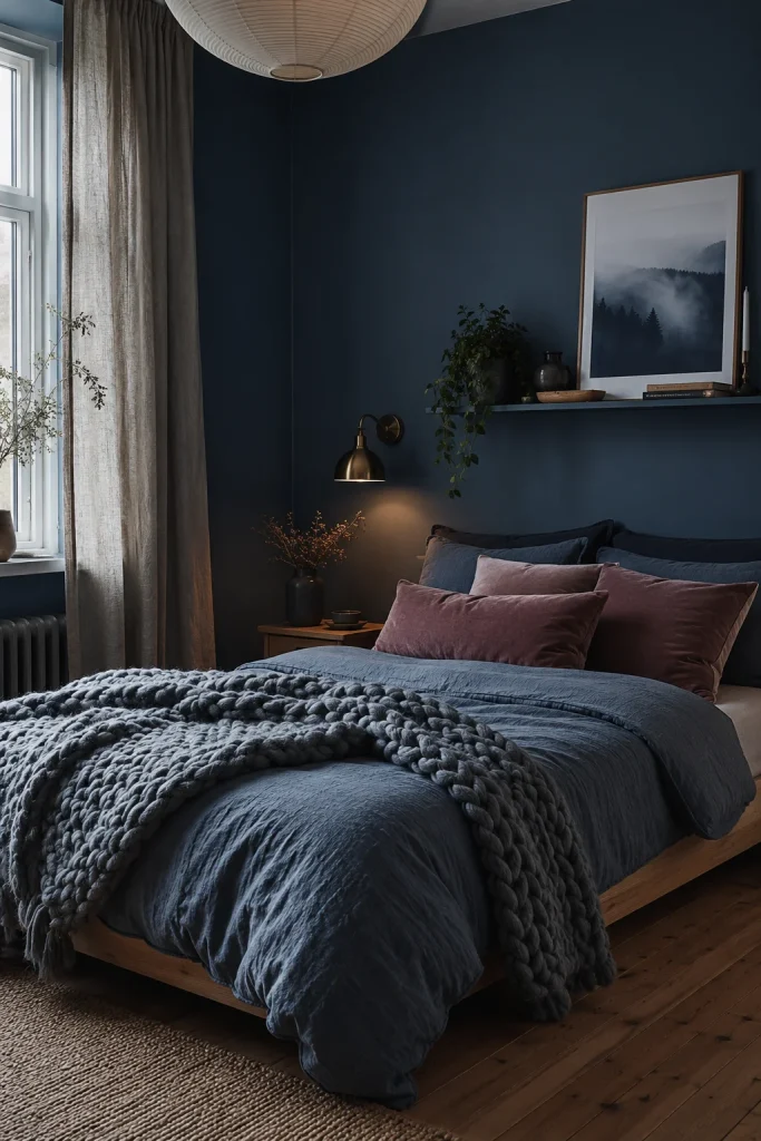 Slate Blue Walls with Layered Textiles