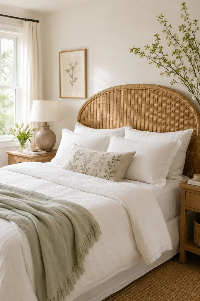 Use a Rattan or Wicker Headboard