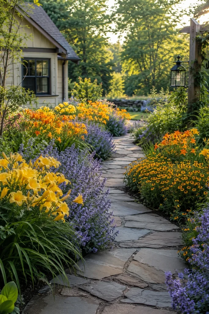 Curved Pathway Border with Mixed Perennials