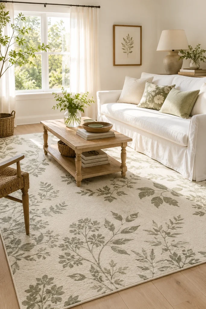  Add a Light-Colored or Floral Area Rug