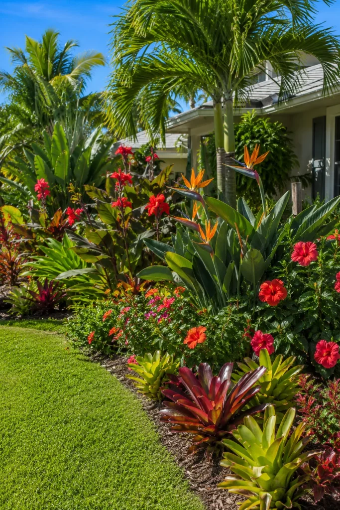 Tropical Front Yard with Bold Flowering Plants
