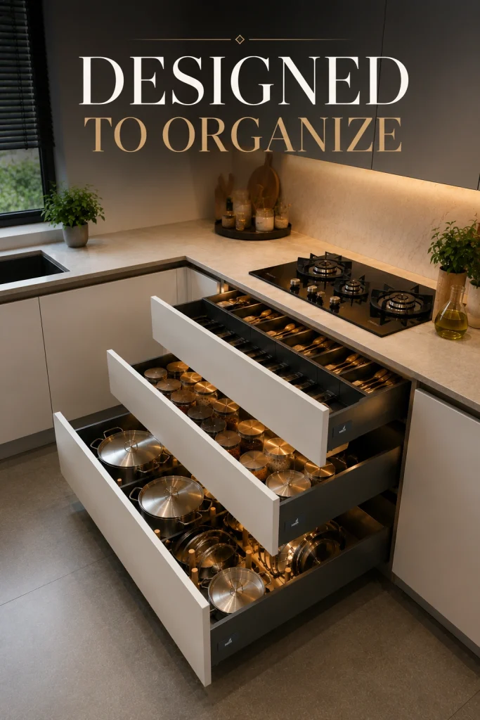 29 Modern Luxury Kitchen Ideas for Small Space Designs 12 Deep Drawer Storage System