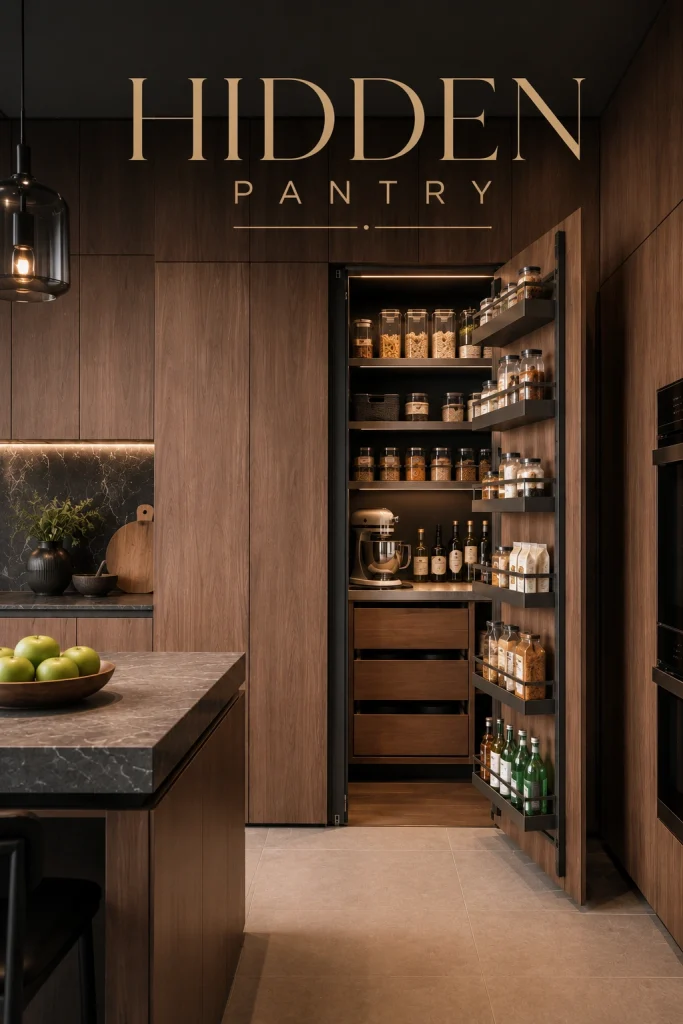 29 Modern Luxury Kitchen Ideas for Small Space Designs 15 Hidden Pantry Behind Panel Doors