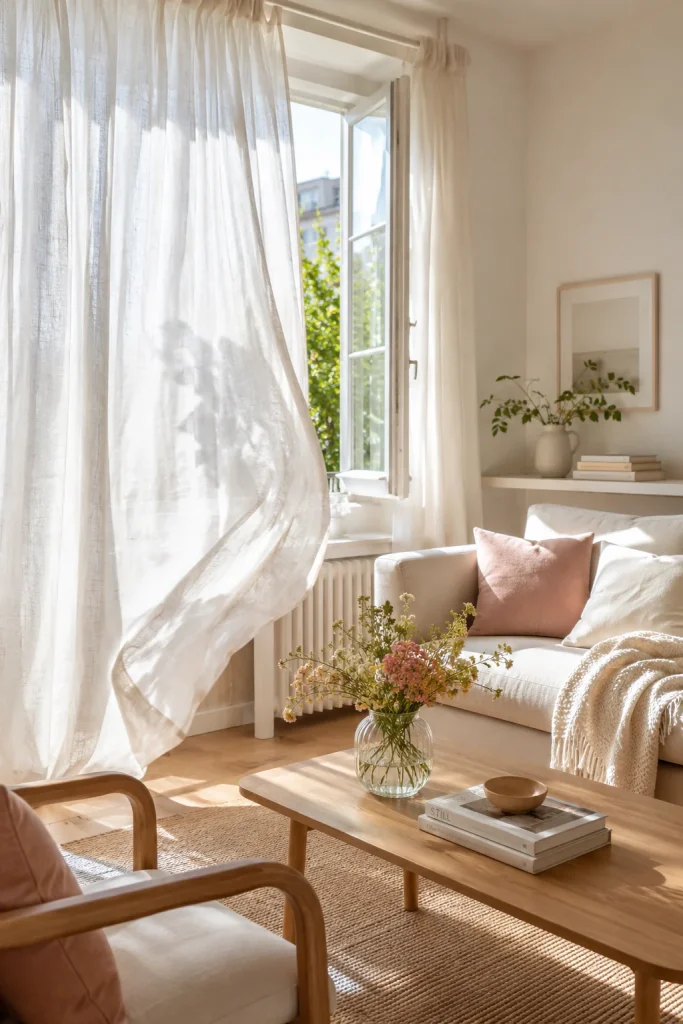 27 Spring Home Decor Ideas to Refresh Your Space in Style 1 Swap Heavy Curtains for Sheer Linen Panels