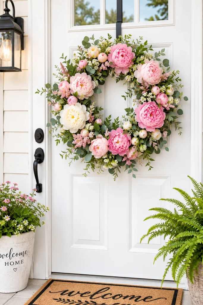 27 Spring Home Decor Ideas to Refresh Your Space in Style 11 Hang a Floral Wreath on Your Front Door