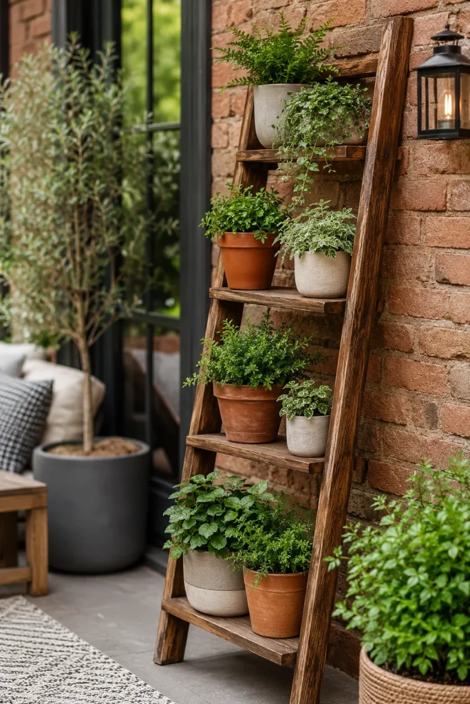 31 Creative DIY Garden Decor Ideas for Indoor & Outdoor Spaces 11 11. Repurposed Ladder Plant Stand