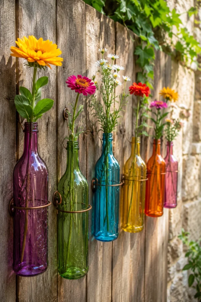 31 Creative DIY Garden Decor Ideas for Indoor & Outdoor Spaces 14 Hanging Glass Bottle Vases
