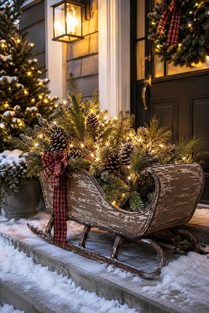 Lighted Christmas Sleigh Planter Display
