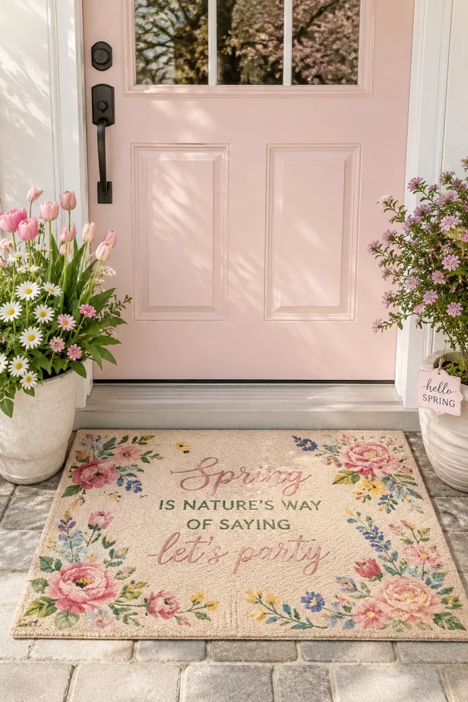 16. Pastel Door Mat with Spring Quotes