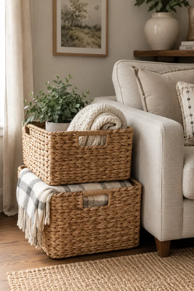 27 Spring Home Decor Ideas to Refresh Your Space in Style 17 Add Woven Baskets for Storage and Style