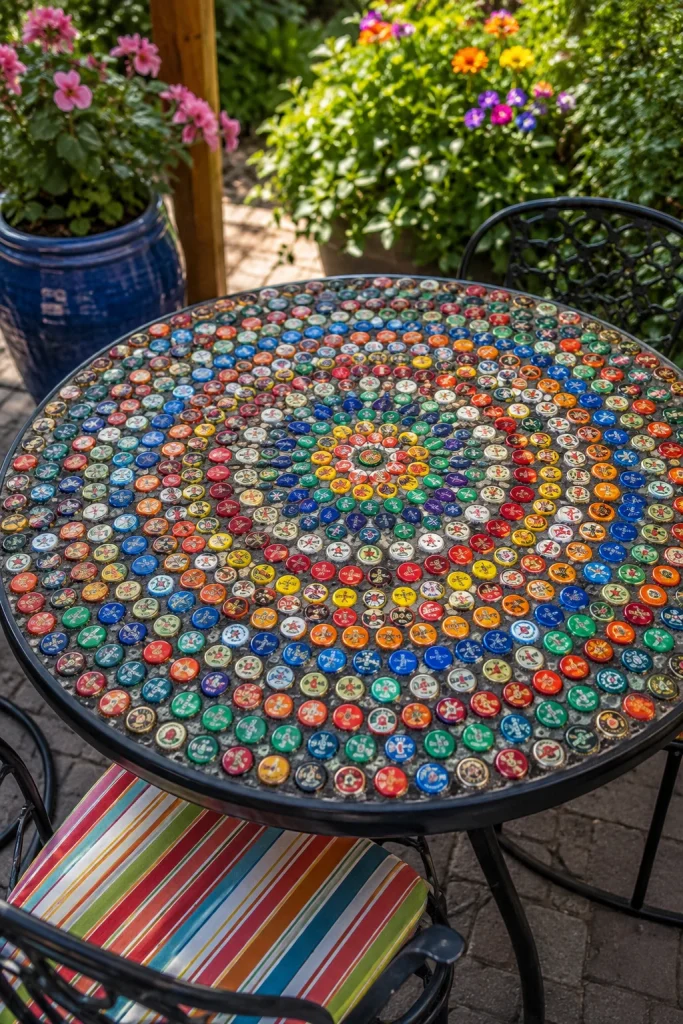 31 Creative DIY Garden Decor Ideas for Indoor & Outdoor Spaces 17 Recycled Bottle Cap Mosaic