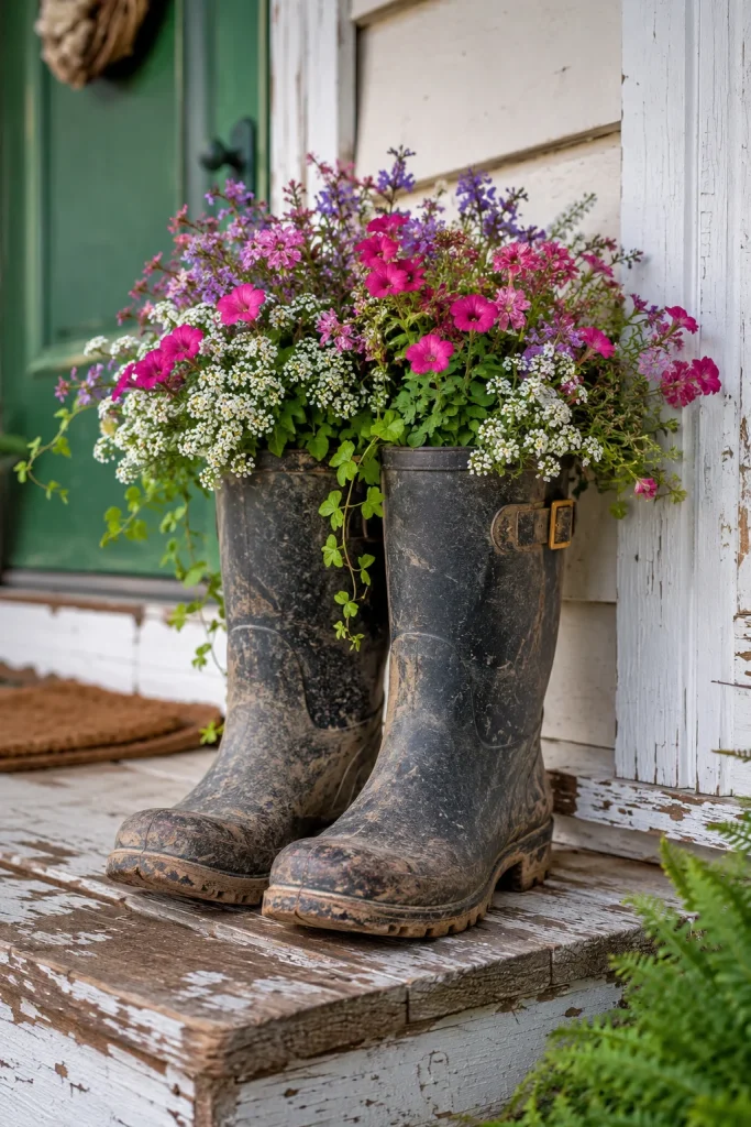 31 Creative DIY Garden Decor Ideas for Indoor & Outdoor Spaces 19 19. Old Boot Planters 2