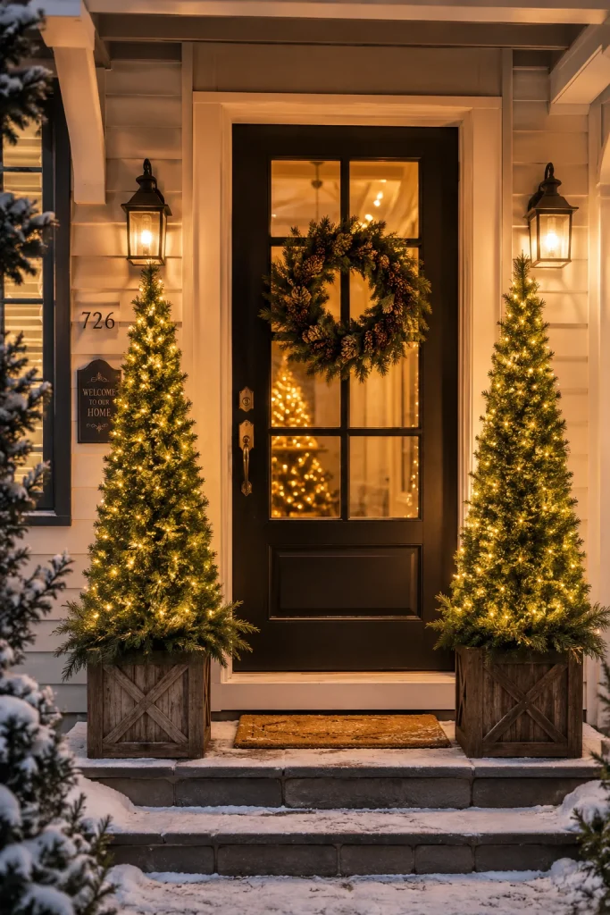 2. Lighted Christmas Tree Topiary in Planters