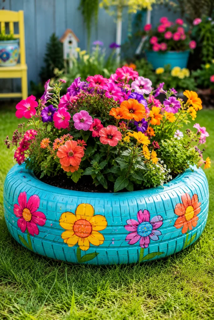 31 Creative DIY Garden Decor Ideas for Indoor & Outdoor Spaces 2 2. Old Tire Planters