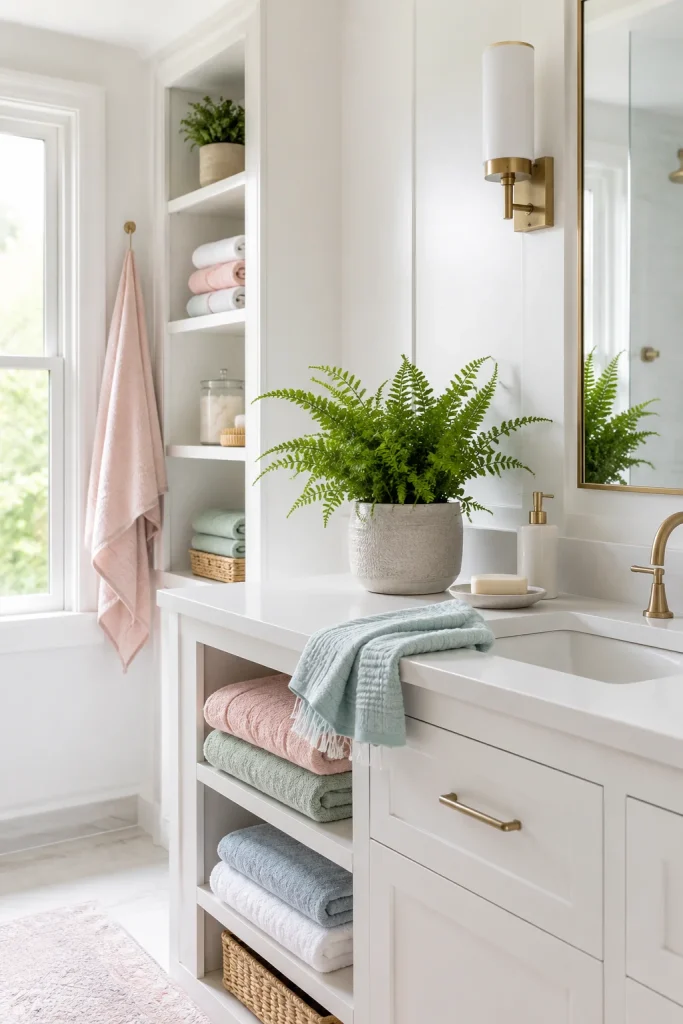 27 Spring Home Decor Ideas to Refresh Your Space in Style 20 Style Your Bathroom with Fresh Towels and Plants